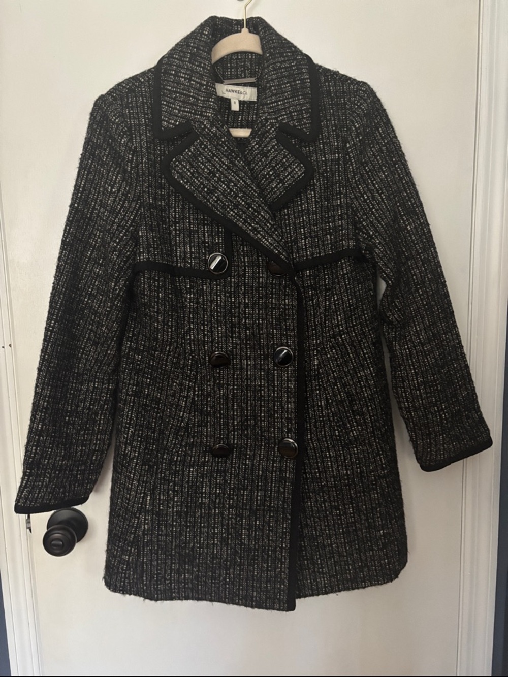 Hawke & Co Black and Gray Textured Double-Breasted Peacoat